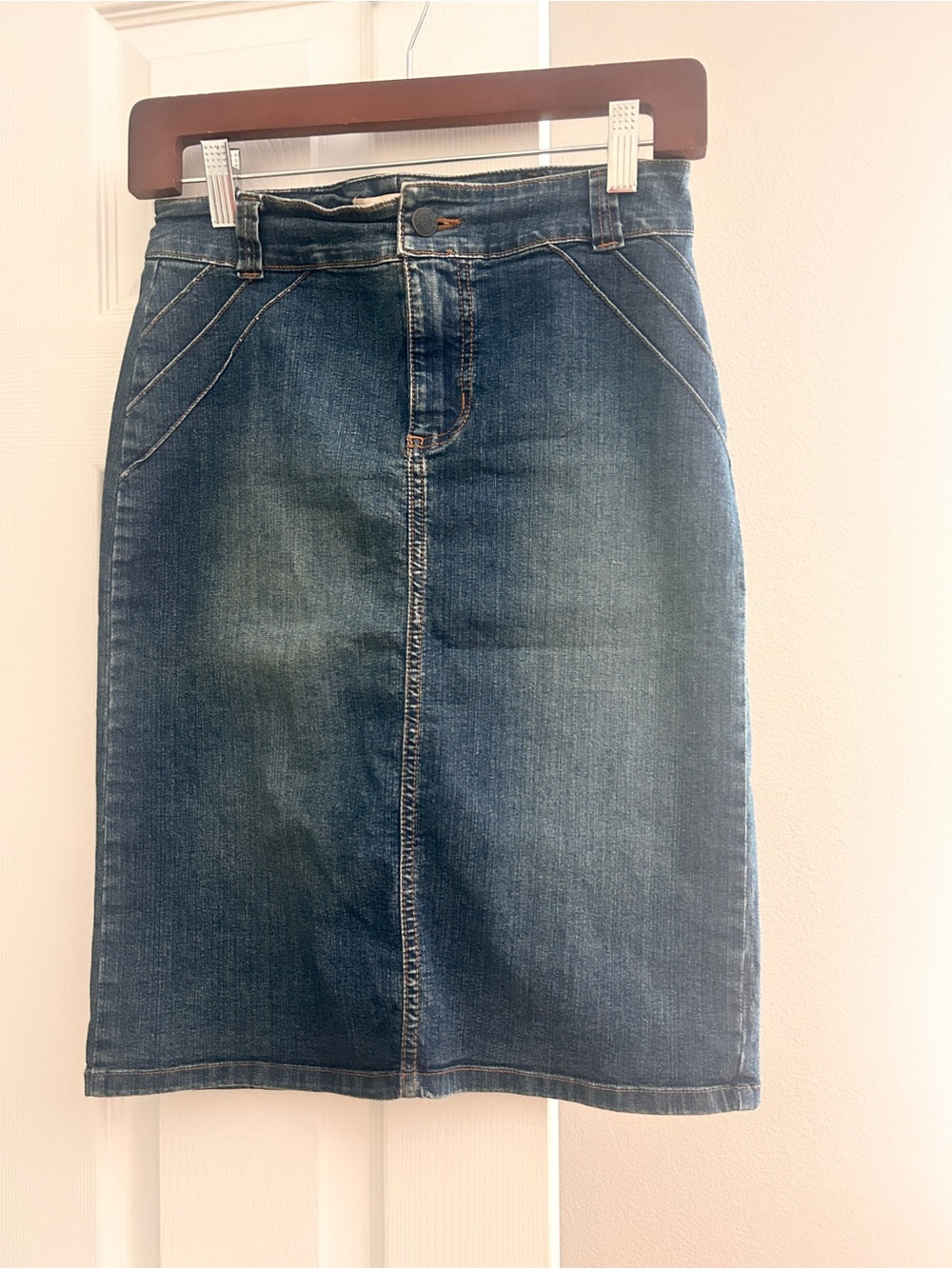 Forever 21 Blue Denim Midi Pencil Skirt